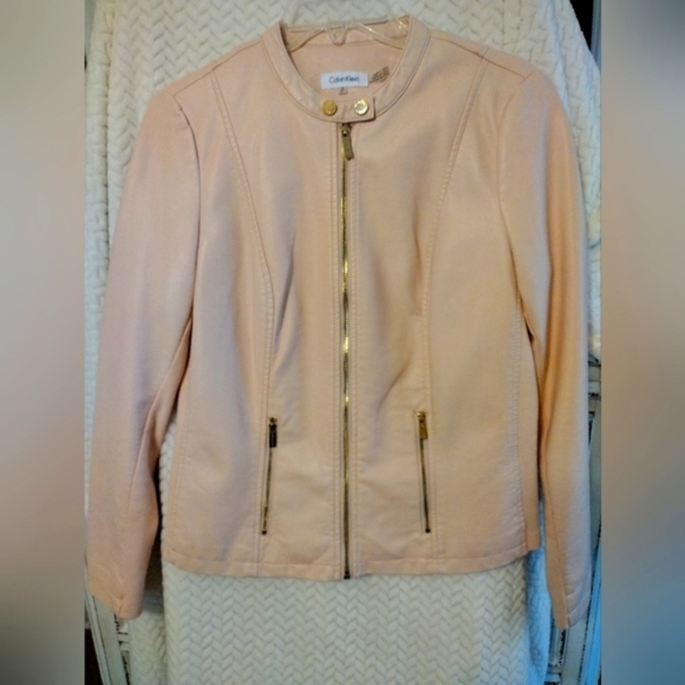 Calvin‎ Klein Faux Pink Leather Jacket...  Size: Small... Overall Good Condition